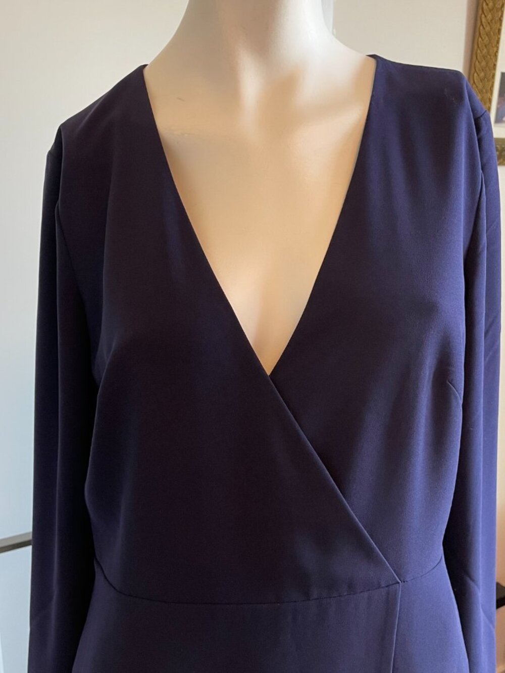Halston Heritage Style #NHC051437 LS V Neck Lined Faux Wrap Dress Midnight 10 - Picture 2 of 14